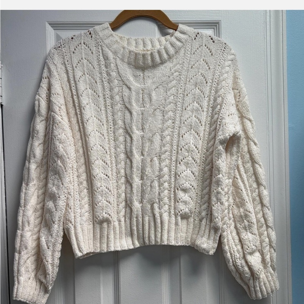 Pink Rose Cream Cable Knit Sweater